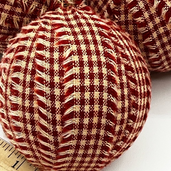 10 Primitive BARN RED Fabric RAG BALLS Christmas Ornaments farmhouse decor - Picture 3 of 8